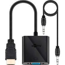 Goobay HDMI/VGA adapter, + 3,5mm Stereo adapter vernikkeld