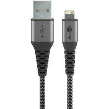 Goobay Lightning naar USB A textielkabel met metalen aansluitingen kabel 50cm