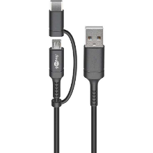 Goobay Oplaad  en synchronisatie combinatiekabel USB A > Micro USB / USB C kabel 1 meter