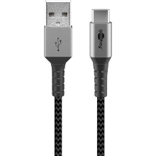 Goobay USB C naar USB A textielkabel met metalen aansluitingen kabel 1 meter