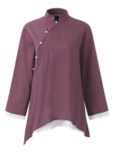 Gracila Vintage Layered Mandarin Collar Long Sleeve Women Blouses