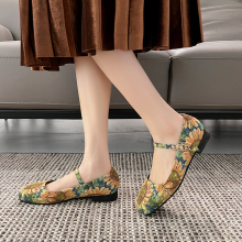 Gracosy Grote maat vintage dames jacquard vierkante teen gesp Mary Jane flats