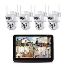 Guudgo 4CH 6MP 4K Beveiligingscamera Systeem met Draadloze Buitenshuis 10,1 inch Monitor Dubbele Lens WiFi 2 Weg Audio M
