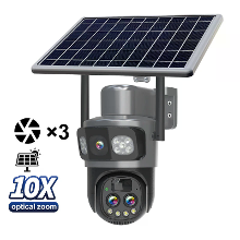 Guudgo Tri lens Zonnecamera 10X Optische Zoom WIFI 4G Draadloze PTZ Kleuren Nachtzicht AI Mensdetectie Zonne energie Wat