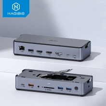 Hagibis 15 in 1 USB C Docking Station Type C naar 8K HD Triple Display M.2 SSD PD3.0 RJ45 15 in 1 USB C HUB voor pc lapt