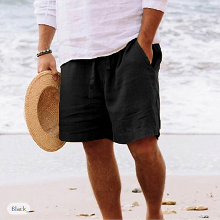 Heren Shorts Zomer Katoen Linnen Zwarte Shorts Trekkoord Korte Broek Mannen Ademende Effen Grote Maat Strand Shorts voor