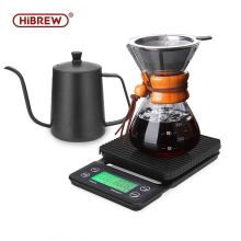 HiBREW Glazen Koffiepot Met Houten Handvat Hittebestendig Roestvrijstalen Filter Timing Elektronische Weegschaal