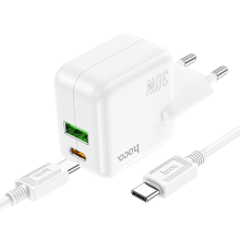 HOCO C111A Dubbele Poort PD 30W QC3.0 Type C + USB Snelle Oplader EU stekker met 1 m lange Type C naar Type C kabel voor