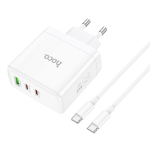 HOCO N30 PD 65W GaN 3 poorts 2 Type C 1 USB A EU wandladeradapter met 1 m lang Type C naar Type C kabel voor Samsung Gal