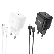HOCO N32 PD 30W Enkele Type C poort Snellader wandadapter EU stekker Met 1m lange Type C naar iP kabel Voor iPhone 11 12