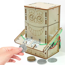 Houten DIY Elektrisch Aangedreven Munt Eet Robot Puzzel Montage Technologie Kleine Productie Creatieve Uitvinding Mechan