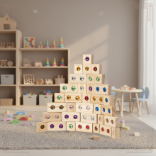 Mijn Hummeltje Rainbow Gem Stacking Blocks – Creatief & Leerzaam – Houten Stapel Blokken Set 32 stuks | Educatief Speelgoed