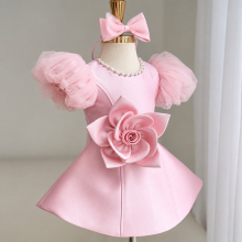 Mijn Hummeltje LittleRose – Elegant & Feestelijk – Meisjes Jurk met 3D Bloem en Pofmouwen Roze / 120 (5–6 jaar) | Educatief Speelgoed
