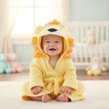 Mijn Hummeltje CozyNest – Zacht & Absorberend – Badjas met Dierendesign Gele leeuw / 110 (4–6 jaar) | Educatief Speelgoed