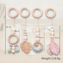 Mijn Hummeltje Wooden Baby Rattle Toy – Sensorisch & Veilig – Baby Gym Roze blad | Educatief Speelgoed
