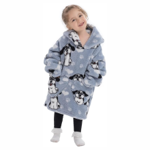 Mijn Hummeltje HappySnug – Schattig en comfortabel – Kinderdeken met capuchon One Size (1 3 jaar) / Grijze hond | Educatief Speelgoed