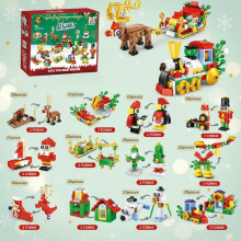 Mijn Hummeltje HolidayBlocks – Vrolijk & Decoratief – Kerst Mini Bouwstenen Arrenslee & Trein (12 in 1) | Educatief Speelgoed