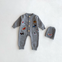 Mijn Hummeltje PlayfulKnit – Zacht & Schattig – Gebreid Baby Jumpsuit met Hondenprint Grijs / 90 (12–18 maanden) | Educatief Speelgoed