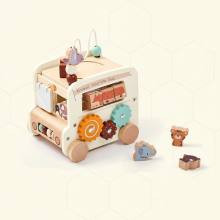 Mijn Hummeltje BusyRide – Educatief & Veelzijdig – Houten Montessori Activiteitenbus Wit | Educatief Speelgoed