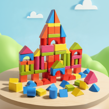 Mijn Hummeltje BlockyFun – Creatief & Educatief – 100 delige Houten Bouwblokken Set 82 stuks (Gekleurd) | Educatief Speelgoed