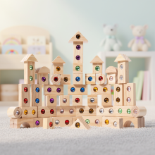 Mijn Hummeltje Rainbow Gem Stacking Blocks – Creatief & Leerzaam – Houten Stapel Blokken Set 50 stuks | Educatief Speelgoed