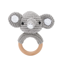 Mijn Hummeltje CuddleRattle – Zacht & Speels – Gehaakte Baby Rammelaar met Houten Ring Olifant | Educatief Speelgoed