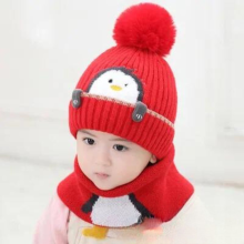 Mijn Hummeltje Mini Fashion™   Schattig Pinguin Design   Kinder Muts & Sjaal Rood / One Size | Educatief Speelgoed