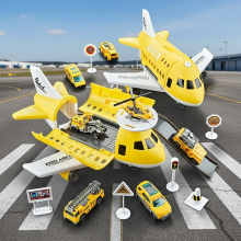 Mijn Hummeltje MiniAirBase – Interactief & Educatief – Vliegveld Speelset Met Voertuigen Geel | Educatief Speelgoed