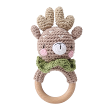 Mijn Hummeltje CuddleRattle – Zacht & Speels – Gehaakte Baby Rammelaar met Houten Ring Herten | Educatief Speelgoed