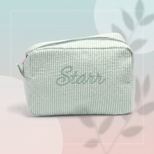 Mijn Hummeltje Striped Name Pouch – Gepersonaliseerd & Stijlvol – Make up Tas Groen / Middel (18x11x7cm) | Educatief Speelgoed