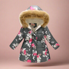 Mijn Hummeltje CozyTrend – Elegant & Knus – Gewatteerde Winterjas voor meisjes Grijs gebloemd / 110 (4 5 jaar) | Educatief Speelgoed