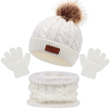 Mijn Hummeltje CozyPom – Warm & Zacht   Winterset met Muts, Sjaal en Handschoenen Wit (1 Pompon) | Educatief Speelgoed