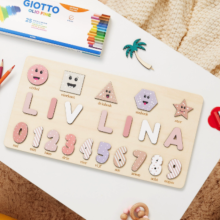 Mijn Hummeltje Woods™   Geef een blijvende herinnering!   Gepersonaliseerde puzzel Vormen & Cijfers   Roze tinten | Educatief Speelgoed