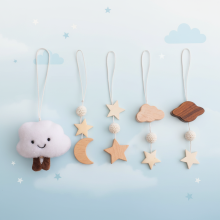 Mijn Hummeltje Wooden Baby Rattle Toy – Sensorisch & Veilig – Baby Gym Cloud | Educatief Speelgoed
