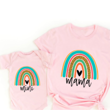 Mijn Hummeltje Mini Fashion™   Mama & Dochter   Matchende Shirt & Romper Roze   Gekleurde Regenboog / Baby's 50   (6 9 maanden) | Educatief Speelgoed