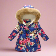 Mijn Hummeltje CozyTrend – Elegant & Knus – Gewatteerde Winterjas voor meisjes Blauw gebloemd / 130 (6 7 jaar) | Educatief Speelgoed