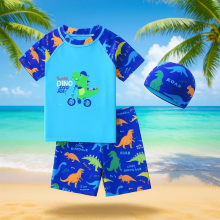 Mijn Hummeltje AquaFun – Ademend & Veilig – Kinder Zwemset met UPF bescherming Zwemshirt & Broek + Badmuts / 120 (5–6 jaar) / Fietsende dinosaurus | Educatief Speelgoed