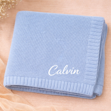 Mijn Hummeltje Personalized Baby Blanket – Zacht & Uniek – Katoenen Gepersonaliseerd Geborduurde Deken Blauw / Wit | Educatief Speelgoed