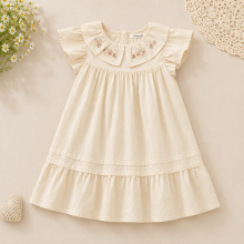 Mijn Hummeltje Short Sleeve Embroidery Dress – Elegant & Comfort – Boutique Meisjesjurk Abrikoos / 140 (7–8 jaar) | Educatief Speelgoed