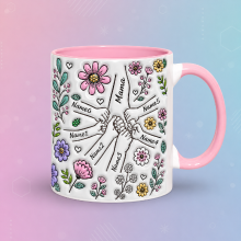 Mijn Hummeltje Personalized Kids Name Mug – Uniek moederdagcadeau  – Gepersonaliseerde mok Roze / Moeder + 6 Kinderen | Educatief Speelgoed