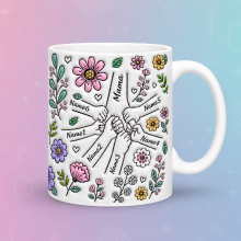 Mijn Hummeltje Personalized Kids Name Mug – Uniek moederdagcadeau  – Gepersonaliseerde mok Wit / Moeder + 6 Kinderen | Educatief Speelgoed
