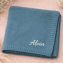 Mijn Hummeltje Personalized Baby Blanket – Zacht & Uniek – Katoenen Gepersonaliseerd Geborduurde Deken Blauw meer / Wit | Educatief Speelgoed