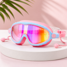 Mijn Hummeltje AquaVision – Verstelbare anticondens  en UV bescherming – Siliconen zwembril met oordoppen Gegalvaniseerd Blauw Roze | Educatief Speelgoed