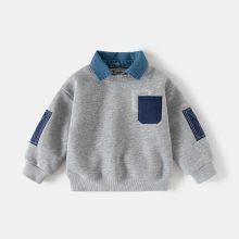 Mijn Hummeltje CoolJunior – Warm & Stijlvol – Jongens Trui met Denim Kraag Grijs / 100 (3–4 jaar) | Educatief Speelgoed