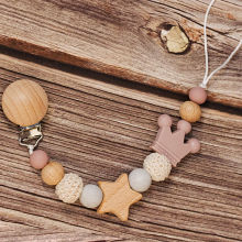 Mijn Hummeltje Baby Pacifier Holder – Met Naam – Gepersonaliseerde Houten & Siliconen Kralen Beige | Educatief Speelgoed