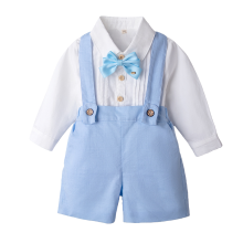 Mijn Hummeltje LittleDandy – Klassiek & Elegant – Katoenen Shorts met Bretels, Strikje & Overhemd Lichtblauw (lange mouwen) / 90 (18–24 maanden) | Educatief Speelgoed