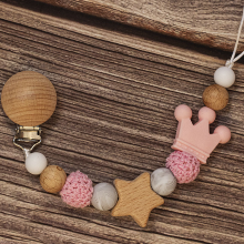 Mijn Hummeltje Baby Pacifier Holder – Met Naam – Gepersonaliseerde Houten & Siliconen Kralen Stofroze | Educatief Speelgoed