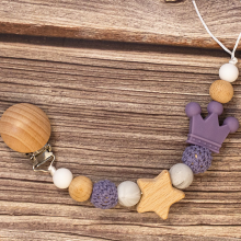 Mijn Hummeltje Baby Pacifier Holder – Met Naam – Gepersonaliseerde Houten & Siliconen Kralen Paars | Educatief Speelgoed