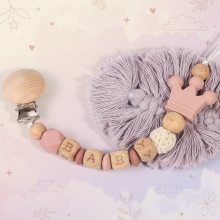 Mijn Hummeltje Personalized Pacifier Chain – Veilig & Stijlvol   Gepersonaliseerde fopspeenketting Stofroze | Educatief Speelgoed