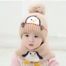 Mijn Hummeltje Mini Fashion™   Schattig Pinguin Design   Kinder Muts & Sjaal Beige / One Size | Educatief Speelgoed